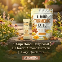 Poudre de latte végétalienne aux amandes et curcuma OEM/ODM, mélange de plantes, boisson instantanée en poudre, emballage personnalisé, soutien immunitaire et énergétique, à base de plantes