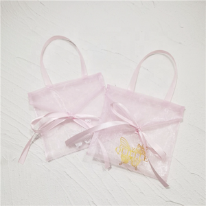 Bolsa de Regalo de Organza Rosa con Lazo, para Joyería, con Logotipo Personalizado Fuchen OP, Transparente, para Almacenamiento, Venta al Por Mayor - Product Image 3