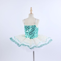 Robe de ballet à paillettes bleu vert petite fille vêtements de danse lyrique or dentelle scène Performance Costume de danse