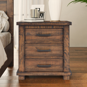 Comodino Rustico a Tre Cassetti in Legno Massello Recuperato Stile Fattoria - Product Image 4