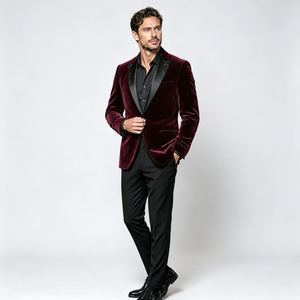 Blauer Velours-Anzug im Italienischen Stil Übergrößen Herrenanzug Maßgeschneidert 2-Teilig <span class=keywords><strong>Blazer</strong></span> Schwarze Hose Chinesischer Knoten Eleganter Hochzeits-Bräutigam Business-Anzug - Product Image 6
