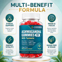 Gummies d'Ashwagandha 2000mg, 120 unités, saveur Baies Mixtes, avec Vitamine D3, B12 et Curcuma, Supplément OEM Personnalisé Marque Privée, Qualité 100000