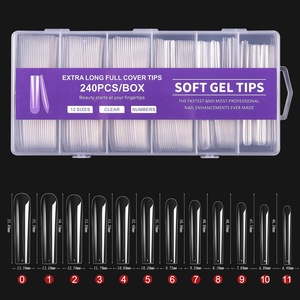 240 faux ongles en acrylique transparents à couverture complète, pour manucure DIY, longs, demi-couverture, carrés, en ABS - Product Image 6