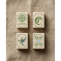 Ensemble de Mahjong Américain Floral Bordure Or Marine 160 Pièces Acrylique Tricolore Motif Dragon Oiseau Lotus Vintage Oriental Cadeau de Loisirs