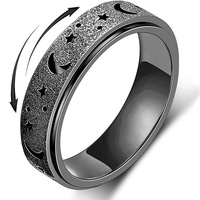 Bague anti-stress rotative en acier inoxydable dépoli motif étoile et lune, vente en gros, style assorti pour couple