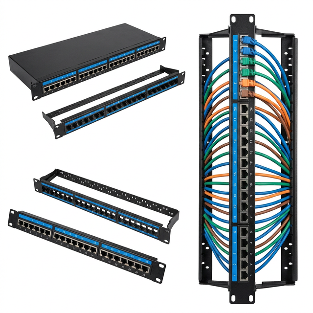 24 Port Patch Panel 1U 19 Inch Rack Mount Empty Keystone Jack Panel with Cable Management Bar Unloaded NetworkDistribution Frame