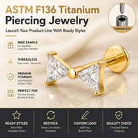 JiaXin ASTM F136 Titane de qualité implantable, Stud labret sans filetage à poussoir et dos plat, pour piercing corporel (lèvre, hélix, conque) avec cœur en CZ, 16G