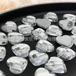 Strass acrylique en forme de cœur, 16 facettes, fond plat, pour bijoux, garnitures de vêtements, blanc transparent - Product Image 2