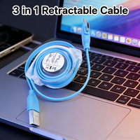 Cable de Carga Retráctil Universal 3 en 1 con Logotipo Personalizado, Multi USBA/Tipo-C/Micro USB para Teléfonos y Tabletas