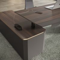 Bureau de direction en L de luxe moderne et convertible avec grand plateau en verre