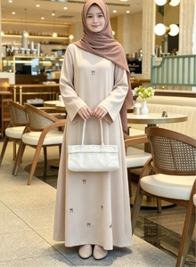 Abito Lungo Casual da Donna con Collo Rotondo Senza Maniche Stile Vestaglia Minimalista con Fiocco Stampato in Poliestere Maxi Abaya Invernale - Product Image 4