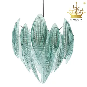 Led 펜던트 조명 침실 디자이너 이탈리아 모델 룸 포스트 현대 창조적 인 수제 유리 잎 샹들리에 라운지 천장 램프