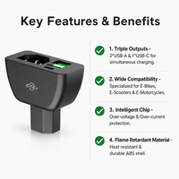 Chargeur USB pour moto à large plage de tension, QC 3.0, double port USB-A et Type-C, prise de charge rapide pour vélo électrique, scooter, téléphone
