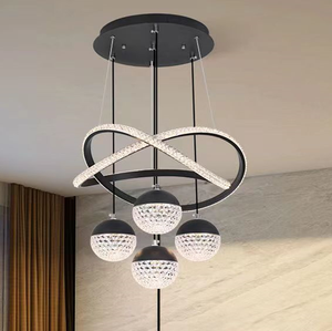 Lampu gantung LED emas Modern akrilik, lampu liontin aluminium tinggi dapat diatur dapat diredupkan untuk rumah ruang tamu (605A/<span class=keywords><strong>3</strong></span> + 1) - Product Image 3