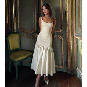 Vestido Elegante de Satén Tejido Ecológico para Mujer, Personalizado, de Alta Gama, Sexy, con Espalda Descubierta y Dobladillo con Volantes - Product Image 1