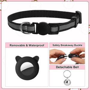 Guiqulai Cat Collar With Air Tag Holder Reflective Breakaway Adjustable Safety Collar For Kitten Multicolor <b>Bells</b> - Product Image 3