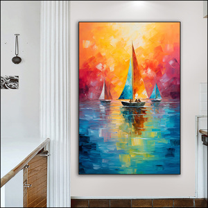 Artistico <span class=keywords><strong>Sunrise</strong></span> barca a <span class=keywords><strong>vela</strong></span> soggiorno versione ingresso dipinto a mano sfondo murale corridoio parete decorazioni per <span class=keywords><strong>la</strong></span> casa dipinti - Product Image 2