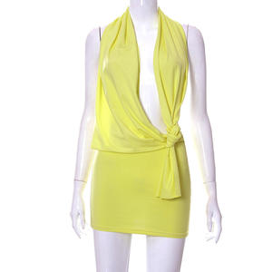 Nuovo Abito <span class=keywords><strong>da</strong></span> <span class=keywords><strong>Cerimonia</strong></span> 2022, Sexy con Nodo, Traforato, Senza Maniche, Schiena Scoperta, Halter, Mini Abito Casual <span class=keywords><strong>da</strong></span> Donna - Product Image 5