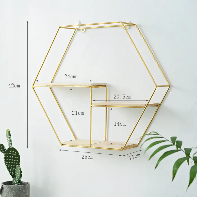 New Design Retro Metal Hexagonal Floating Metal Iron Wall Mounted Display Stand Craft Decorative Wall Shelf