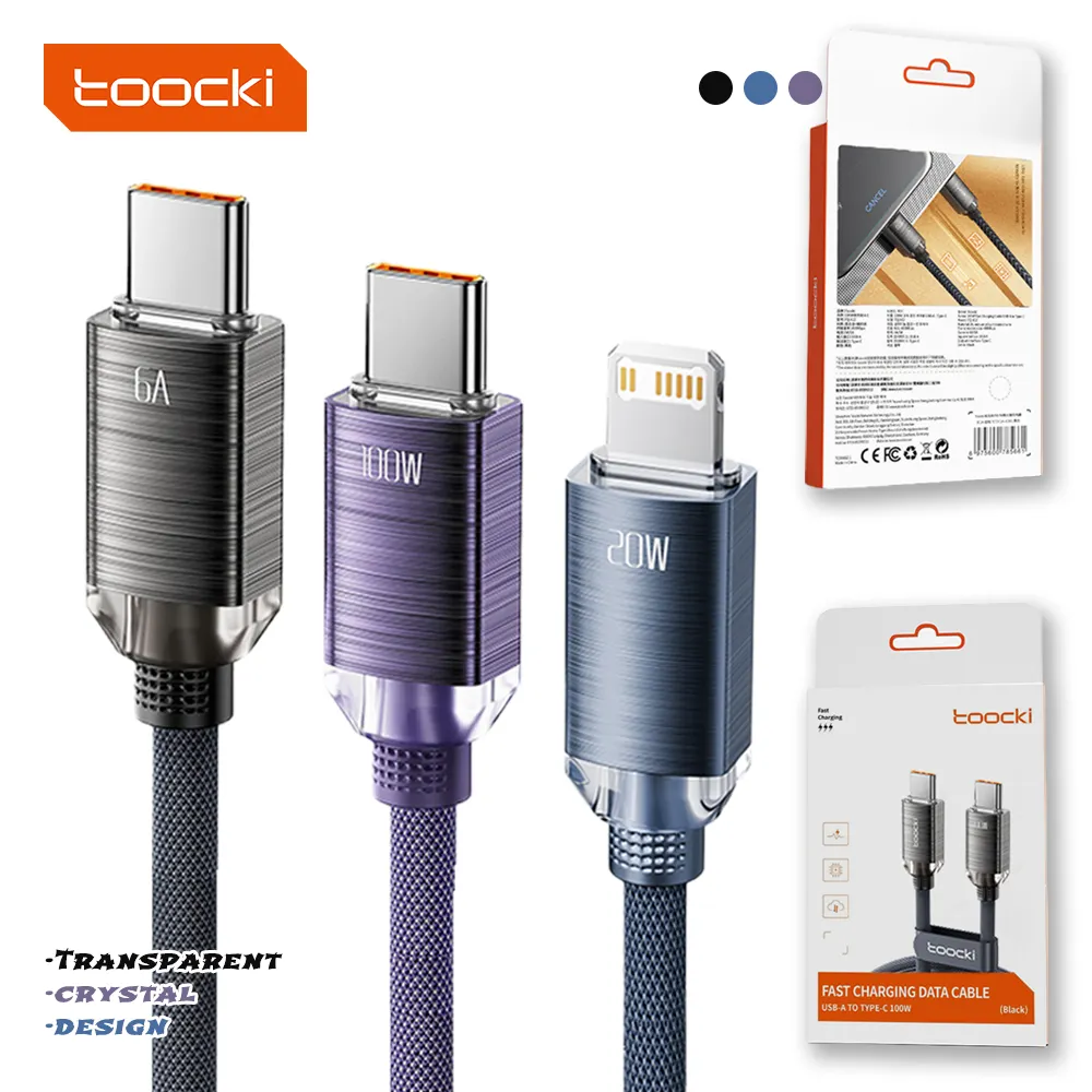 Toocki OEM kabel pengisi daya cepat ponsel, kabel Data Usb C kepang 6A, kabel Tipe C pengisian cepat untuk Samsung