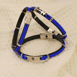 Zogxin Anchor Titanium Steel Leather Braided Bracelet Unisex Fashion Jewelry Blue Black Colorfast Design - Product Image 2