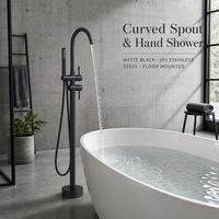 Robinet de baignoire autoportant en acier inoxydable 304 noir mat durable, sans plomb, avec douchette à main, à poser au sol