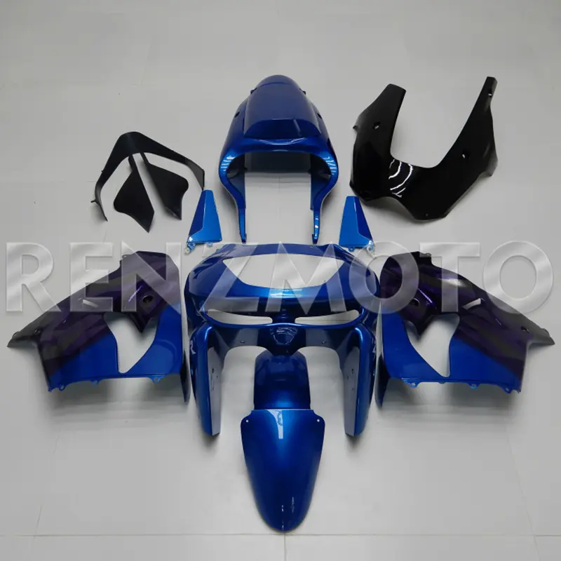 Carénages en plastique Abs pour Kawasaki ZX9R, Kits de carrosserie d'injection, noir et bleu pour Kawasaki ZX9R 1998, vente en gros