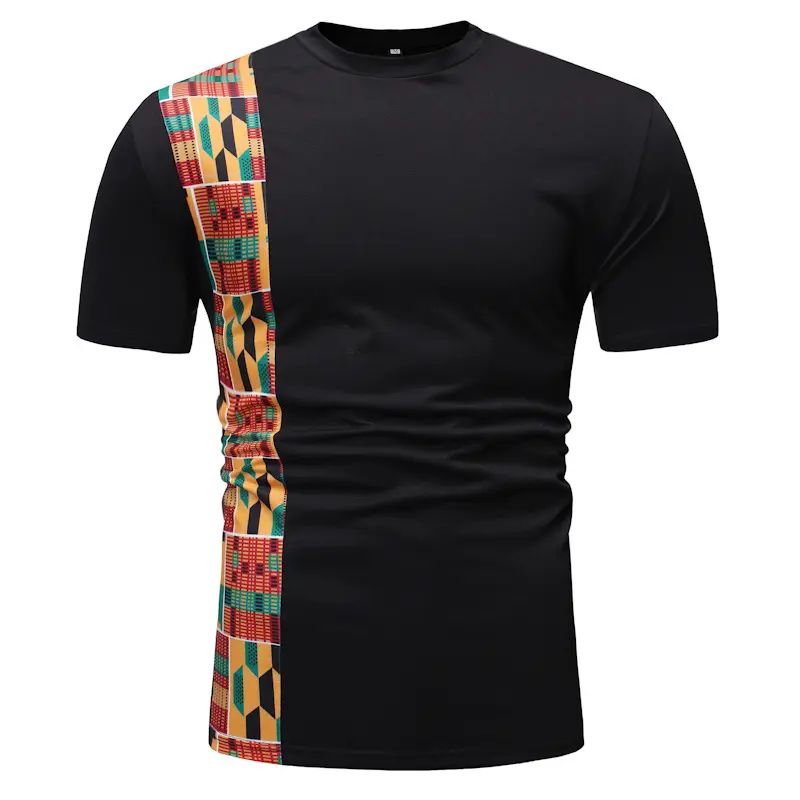 เสื้อทีเชิ๊ตชายแอฟริกันลายเย็บติดกัน,เสื้อยืดแขนสั้นแบรนด์ใหม่เสื้อสตรีทแวร์ลำลองพิมพ์ลายแอฟริกันว่างเปล่า