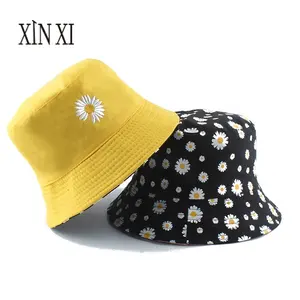 Venta al por mayor floral reversible sombrero de las mujeres-Sombrero de pescador de algodón Reversible para mujer, sombrero de pescador con diseño Floral, margaritas, estilo Bob, a la moda