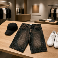ZHILIAN Pantalones Cortos Vaqueros con Pedrería para Hombre, Estilo Urbano, Lavado Ácido, Desgastados, Cinco Bolsillos, Venta al por Mayor, OEM, ODM, Marca Privada