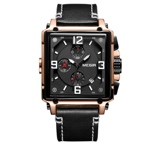 Reloj de Pulsera MEGIR 2061 de las 10 Mejores Marcas, Reloj de Cuarzo para Hombre con Correa de Cuero, Cronógrafo Cuadrado, Resistente al Agua, Reloj Deportivo - Product Image 1