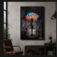 Impression murale en cristal avec motif graffiti d'ampoule colorée, thème urbain, pour salon, bureau, studio, intérieurs modernes