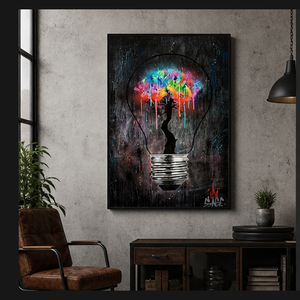 Impresión Artística de Graffiti <span class=keywords><strong>con</strong></span> Bombillas de Colores, Decoración de Pared de Cristal, Idea Urbana para Sala de Estar, Oficina, Estudio, Interiores Modernos - Product Image 1