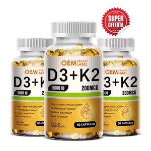 Cápsulas Blandas de <span class=keywords><strong>Vitamina</strong></span> D3 K2 OEM <span class=keywords><strong>2</strong></span> en 1, Vitaminas D y <span class=keywords><strong>K</strong></span>, Suplemento para la Salud Ósea, Cardíaca e Inmunológica con Aceite de Coco - Product Image 1