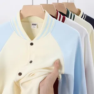 Giacca da Baseball <span class=keywords><strong>oversize</strong></span> da uomo 320g in tinta unita nera e bianca <span class=keywords><strong>cappotto</strong></span> invernale caldo e largo con Logo anteriore - Product Image 3