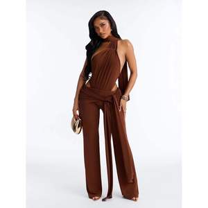 ชุดบอดี้สูทผู้หญิงแบบสั่งทำพิเศษ ปี 2026 เสื้อเปิดไหล่ กางเกงขายาวทรงตรง ชุดคลับแวร์ผ้ารัดรูป ระบายอากาศได้ดี ผลิตจากผ้าสแปนเด็กซ์และโพลีเอสเตอร์ - Product Image 3