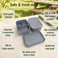 Boîte à lunch en silicone personnalisée en gros, résistante à la chaleur, empilable, 3 compartiments, pour les voyages en plein air, le camping