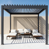 Pérgola de Jardín Ajustable de Aluminio con Techo de Láminas Manuales, Ecológica, para Balcón o Terraza, con Malla de Sombra para Todas las Estaciones