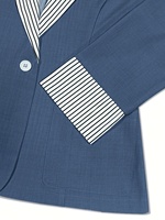 Blazer bleu poussière pour femme avec revers et poignets rayés contrastants, veste de costume à un bouton, manteau de bureau à manches longues