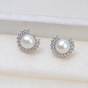 Ensemble collier et boucles d'oreilles en argent S925, pendentif semi-circulaire en forme de C, accessoires en perles pour femmes, composants de bijoux DIY, vides - Product Image 4