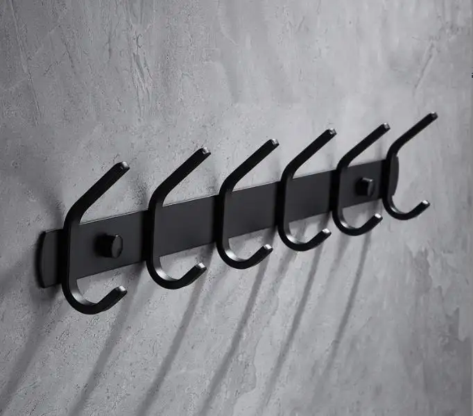 Ganchos de acero inoxidable para accesorios de baño, perchero negro montado en la pared con 6 ganchos dobles