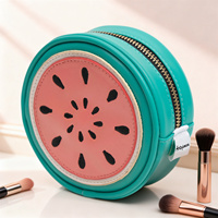 Bolsa Cosmética Redonda de Sandía al por Mayor con Logotipo Personalizado, Estuche con Cremallera de Cuero Vegano, Diseño de Frutas, Regalo de Maquillaje para Empresas