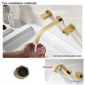 Nuevo grifo de lavabo de baño montado en la pared de tres orificios de oro cepillado de cobre oscuro grifo de agua fría y caliente para uso en la cocina o la escuela - Product Image 3