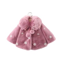Manteau décontracté pour bébé fille, en fausse fourrure chaude et moelleuse, avec col orné de perles et de fleurs, pompon, coupe trapèze, pour l'automne et l'hiver