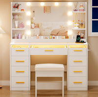 Coiffeuse avec miroir et lumière, grande taille, plateau en verre transparent, 9 tiroirs RGB, 4 étagères, ensemble de coiffeuse avec tabouret