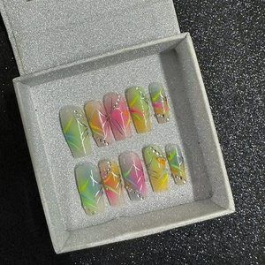 Ventas directas francés Rosa dulce princesa extraíble Nail Art almendra cuadrado fiesta pegatina hecha a mano prensa en las <span class=keywords><strong>uñas</strong></span> - Product Image 6