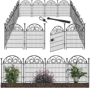 Recinzione Alta per Giardino con Cancello, Barriera Anti-Scavo per Cani, Recinzione Temporanea in Metallo Nero Resistente - Product Image 1