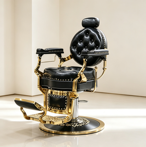 Fauteuil de Barbier Luxe Vintage avec Cadre Doré, Rivets Capitonnés, Hydraulique Inclinable et <span class=keywords><strong>Repose</strong></span>-Pieds Ajustable pour Salon de Coiffure - Product Image 6