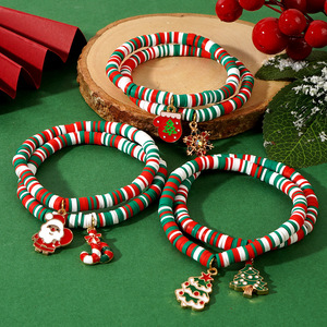 Venta caliente moda unisex alfabeto cuentas de cobre hecho a mano arcilla polimérica de colores joyería pulseras con cuentas para vacaciones de Navidad - Product Image 4