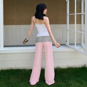 Pantalon droit décontracté anti-statique à sequins pour femme, taille élastique, motif floral contrastant en strass, taille basse, idéal pour l'été - Product Image 6